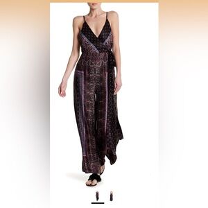 Free People Cabbage Rose Jumpsuit in a black and purple paisley print Size 4 NWT